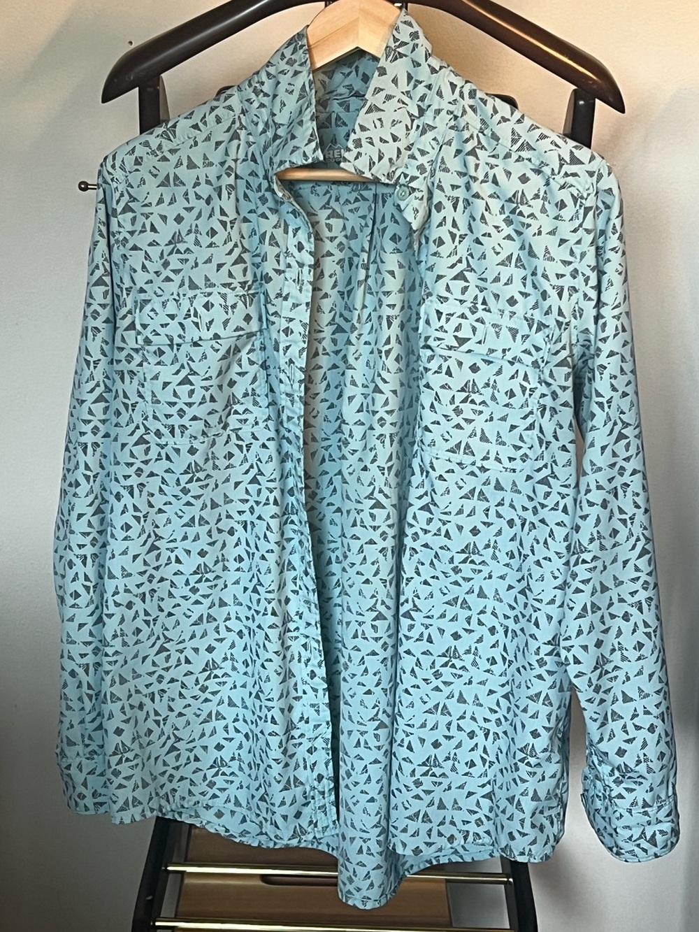 REI Co-op Wanaka Woven Aqua Geometric Print Long Sleeve Shirt
